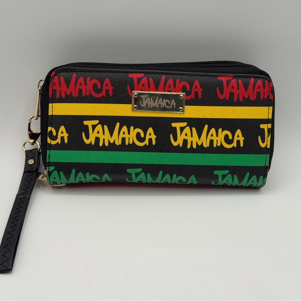 Brand New Without Tags Jamaica Themed Wallet With Wrist Strap